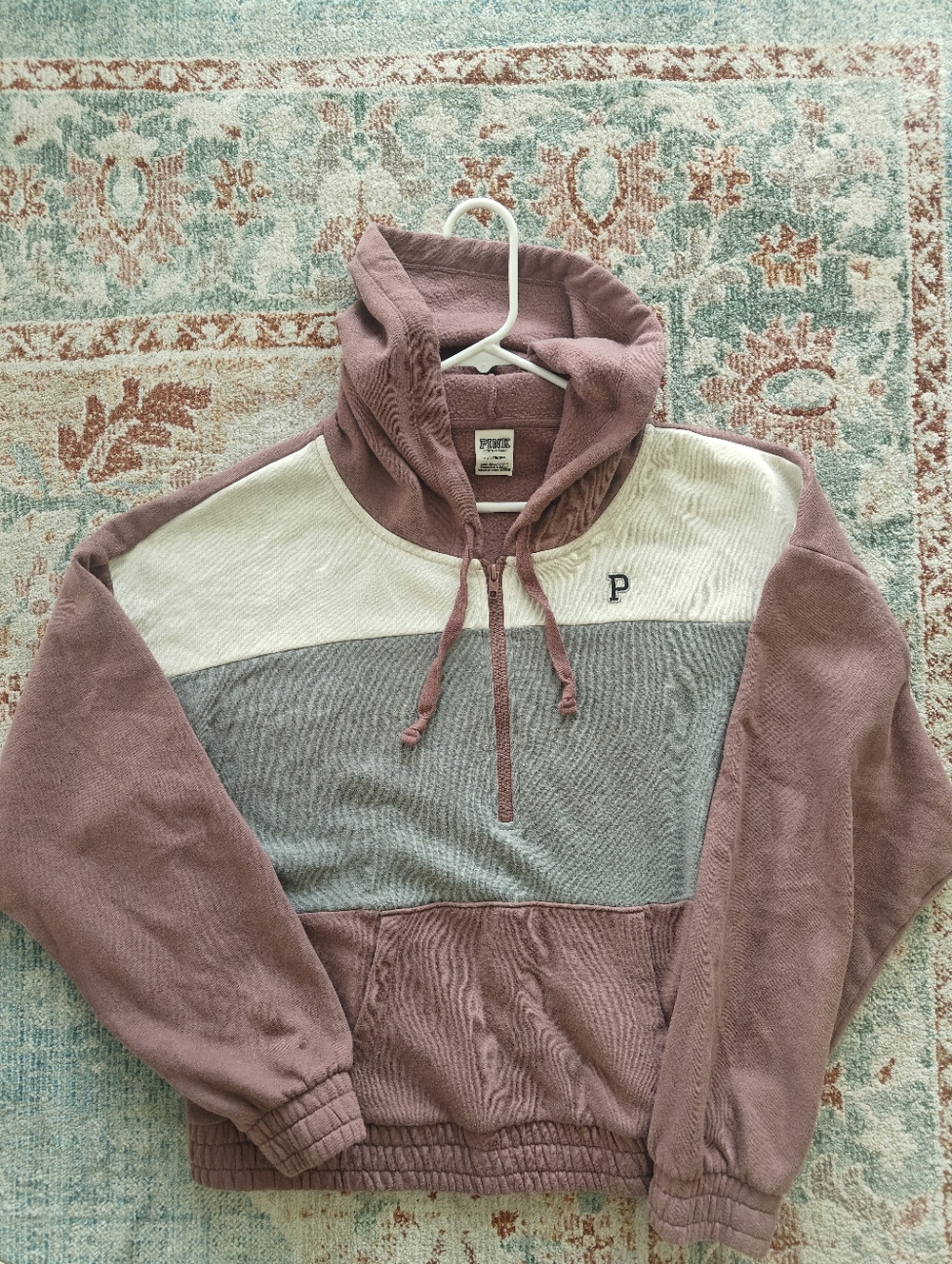 PINK Victoria's Secret Mauve Colorblock Half-Zip Hooded Sweater